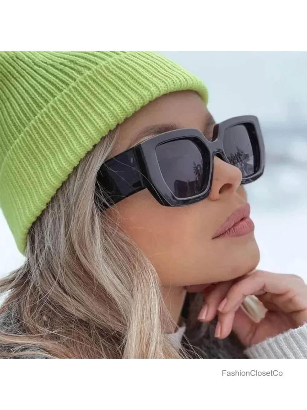 Oversized Square Sunglasses with Thick Plastic Frame UV400 Protection